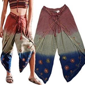 Earthbound Floral Embroidered Gradient Dip Dye Dhoti Pant Womens Size XL Viscose